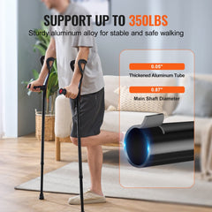 Man using adjustable aluminum forearm crutches with 350 lbs support in a living room.