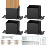 Heavy-duty carbon steel post base brackets for 6x6 posts, includes installation accessories.