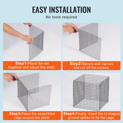 Black metal plant protector cage, 12"x12", designed for vegetable garden support.