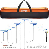 20-piece stainless steel paintless dent repair rod kit with rods, hammer, hooks, and carry bag.