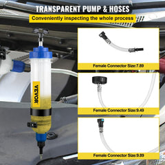 Bostome 1.5L manual ATF transmission fluid extractor pump with transparent barrel, hoses, and adapters.