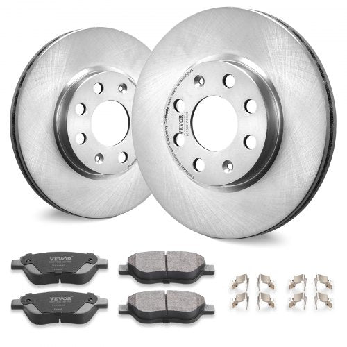 Pair of silver front brake rotors and ceramic brake pads kit for Vauxhall Adam Corsa D.