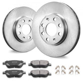 Pair of silver front brake rotors and ceramic brake pads kit for Vauxhall Adam Corsa D.