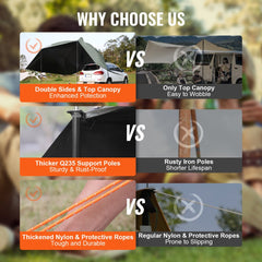 Bostome 10x7ft car side awning with UV50+ protection and waterproof 190T polyester fabric.