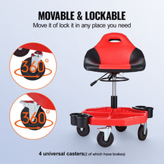 Adjustable Bostome rolling garage stool with padded seat and locking casters for mobility.