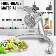 Bostome Rotary Cheese Grater with zinc alloy body and five stainless steel cutting cones.