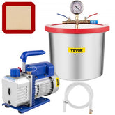 Bostome 2 gallon vacuum chamber kit with a single-stage vacuum pump and acrylic lid.