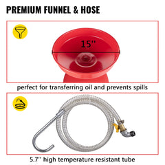 Red 15-inch funnel and 5.7-foot clear high-temperature resistant hose for waste oil drain tank