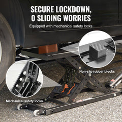 Portable car lift made of carbon steel, adjustable height up to 26.8 inches, supports 7000 lbs.