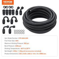 Bostome 6AN Fuel Line Kit with 20ft nylon stainless steel braided hose and fittings.