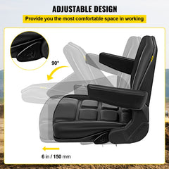 Bostome universal forklift seat with adjustable backrest, armrests, and sturdy frame.