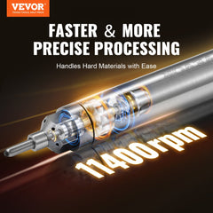 Close-up of Bostome pneumatic engraving pen with stainless steel body and 11400 RPM marking.