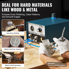 Dual-ended pneumatic engraver machine with control panel, handpiece, and foot pedal for engraving hard materials.