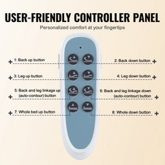 Handheld remote control for a 3-function electric hospital bed with labeled buttons for back, leg, and height adjustments.
