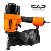 Orange Bostome MCN90 15-degree coil framing nailer with black accents and safety glasses.