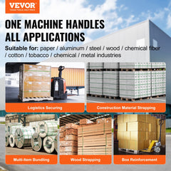 Handheld Bostome pneumatic strapping tool for 1/2"-3/4" PP/PET straps with aluminum body.