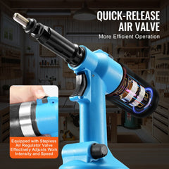 Bostome Heavy Duty Pneumatic Air Riveter Gun Kit with 13 nose pieces for versatile riveting tasks.