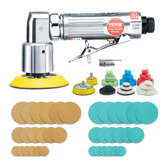 Mini pneumatic sander with 1/2/3 inch plates, ergonomic grip, and 15000 RPM speed.