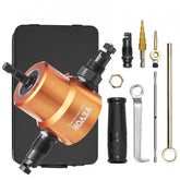 Bostome Double Head Sheet Metal Nibbler Cutter with 360° drill attachment for precise cutting.