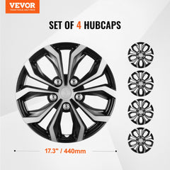 Set of four 16-inch Bostome hubcaps with black and silver multi-spoke design.