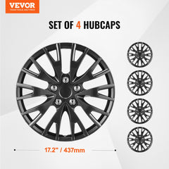 Set of four black 16-inch wheel rim hubcaps with multi-spoke design.