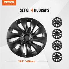 Set of 4 black 19.5-inch wheel hubcaps with a multi-spoke design.