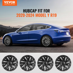 Bostome 19" wheel rim cover hubcap for Tesla Model Y in sleek black with multi-spoke design.