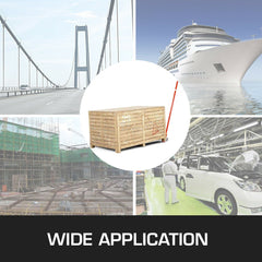 Collage showing Bostome 3T steel pry lever bar in shipping, construction, automotive, and dock applications.