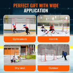 72-inch steel hockey goal with backstop, targets, and side nets for outdoor training.