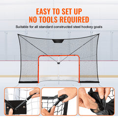 Bostome 12x7FT hockey goal backstop net with sturdy frame and wear-resistant netting.