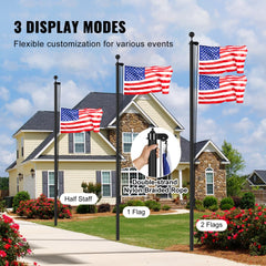 Black 25ft heavy-duty aluminum flagpole kit with detachable sections and sturdy design.