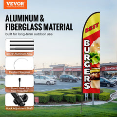 Bostome Burger Advertising Feather Flag Kit with a 16.3 FT swooper pole and double-sided flag.