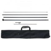 16.3ft feather flag pole kit made of aluminum and fiberglass with a ground stake for stability.