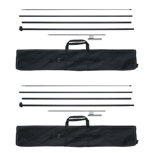 Two 16.3 ft feather flag pole kits with aluminum poles, ground stakes, and storage bags.