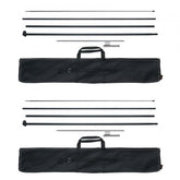 Two 16.3 ft feather flag pole kits with aluminum poles, ground stakes, and storage bags.