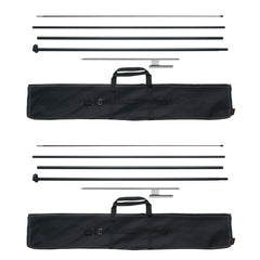 Two 16.3 ft feather flag pole kits with aluminum poles, ground stakes, and storage bags.