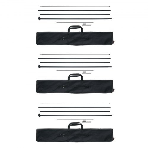 Three 16.3 ft feather flag pole kits with ground stakes and carry bags.