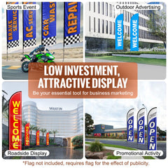 Three 16.3 ft feather flag pole kits with ground stakes for outdoor displays.