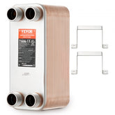 Bostome 5x12 inch 50-plate brazed heat exchanger with copper and 316L stainless steel, plus mounting brackets.