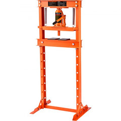 Bostome 12 ton hydraulic shop press with adjustable height and reinforced H-frame design.