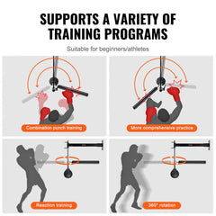 Wall-mounted boxing spinning bar with adjustable height and durable materials for reflex training.