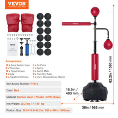 Red Bostome Reflex Boxing Bag with adjustable height and stable suction cup base for training.