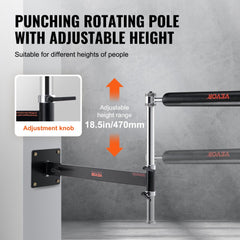 Wall-mounted black boxing spinning bar with adjustable height from 18 to 28 inches.
