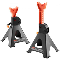 Pair of red Bostome 3-ton jack stands with 6000 lbs capacity and adjustable height.