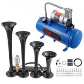 Bostome 150dB 4-trumpet train horn kit with 12V compressor and 1.6 gal tank.