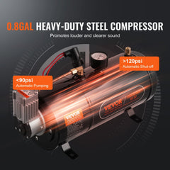 Four trumpet air horns in a kit designed for 12V trucks, featuring a durable construction.