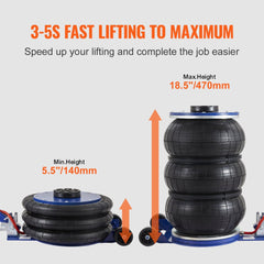 Bostome 5 Ton Triple Bag Air Jack with adjustable height and durable anti-rust base.