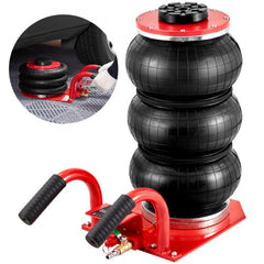 Red 3-ton triple bag air jack with 6600 lbs capacity and 17.7-inch lift height.