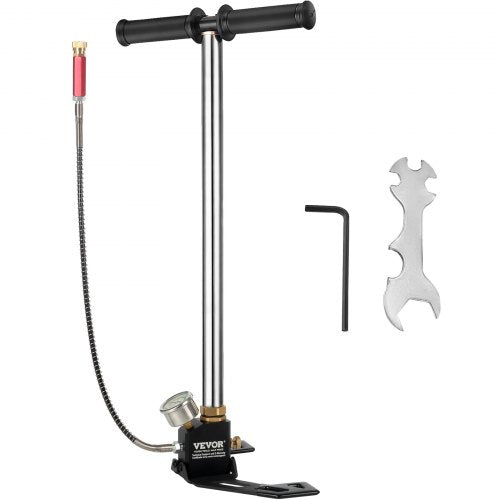 Stainless steel hand pump with a 3-stage system for filling PCP airguns up to 4500 PSI.