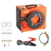 Portable orange Bostome 4500PSI oil-free PCP air compressor with auto-stop, hoses, clamps, and accessories.
